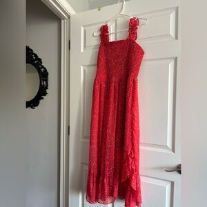 Red Sleeveless Square Neck Midi Sundress